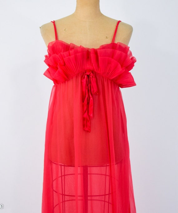 1950s Red Nylon Nightgown | 50s Red Long Nightgow… - image 7