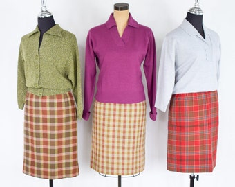 1960s Plaid Pencil Skirts | 60s Scottish Wool Skirts | Scotland