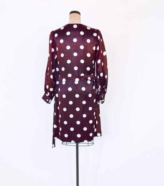 1960s Brown Polka Dot Dress | 60s Brown & White M… - image 4