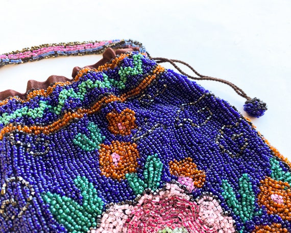 1900s Blue Floral Beaded Evening Bag | Blue & Pin… - image 7