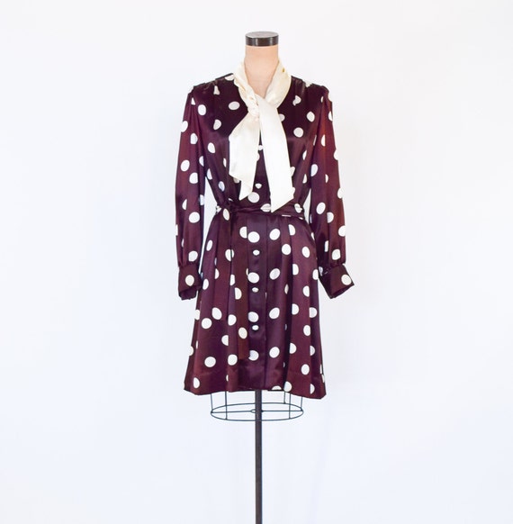 1960s Brown Polka Dot Dress | 60s Brown & White M… - image 3