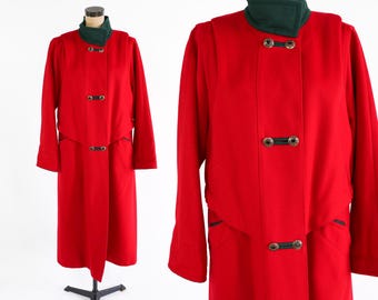 Vintage 80s Red Wool Overcoat: Oversized Full-length Coat - Etsy