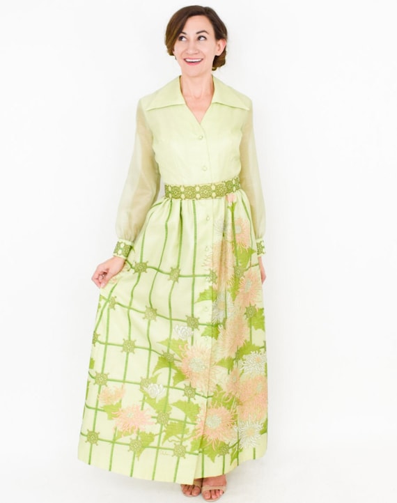 Alfred Shaheen | 1970s Lime Green Maxi Dress 70s … - image 2