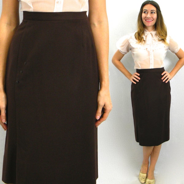 1950s Brown Wool Pencil Skirt | 50s Brown Secretary Skirt | Highland Queen |  Medium