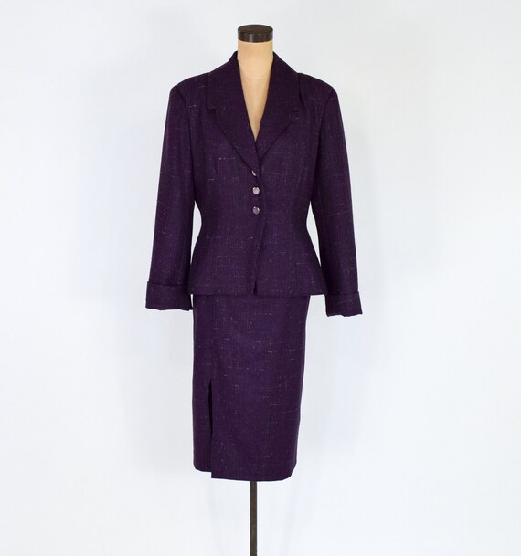 1980s Purple Wool Suit | 80s Eggplant Wool Tweed … - image 8