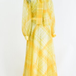 1970s Yellow Plaid Maxi Dress 70s Yellow Evening Dress Yellow Bridesmaid Dress Avalon Classics Size 10 & 16 image 7