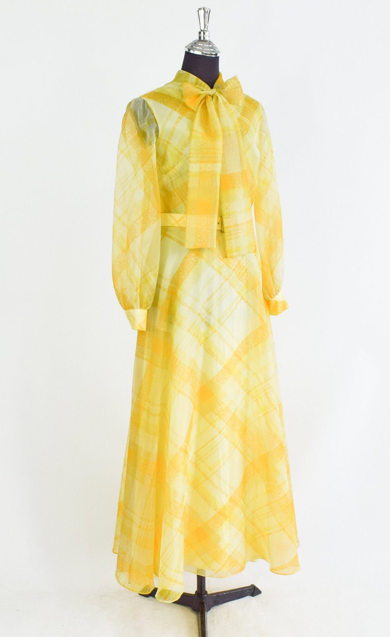 1970s Yellow Plaid Maxi Dress 70s Yellow Evening Dress Yellow Bridesmaid Dress Avalon Classics Size 10 & 16 image 7