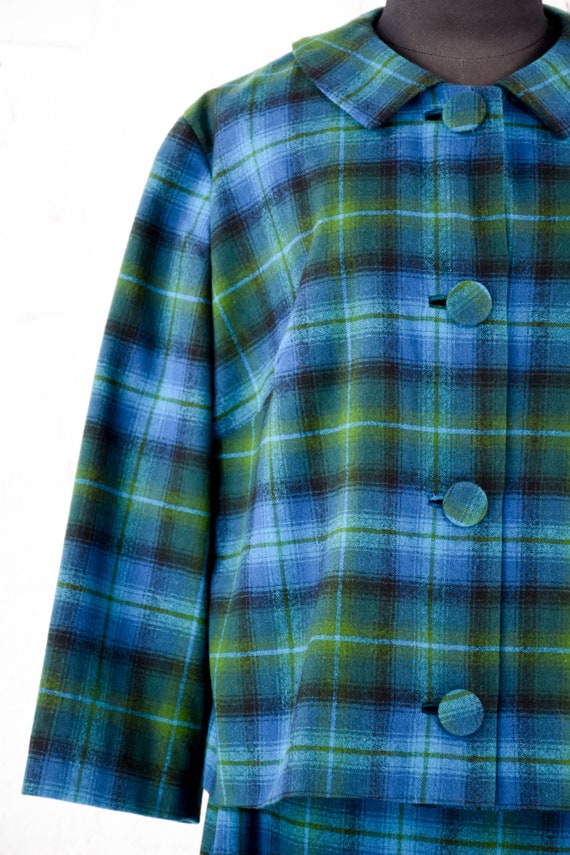 1960s Pendleton Plaid Wool Suit | 60s Blue & Gree… - image 5