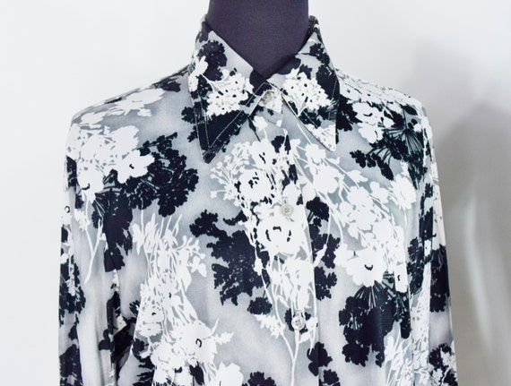 1970s Silver Metallic Print Blouses | 70s Silver … - image 6