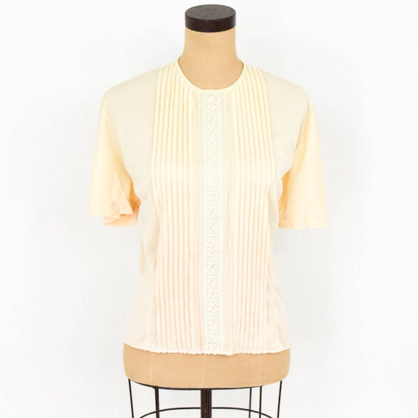 50s Pale Peach Nylon Blouse |  Peach Yellow Blouse | Diane Young | Extra Large | Volup