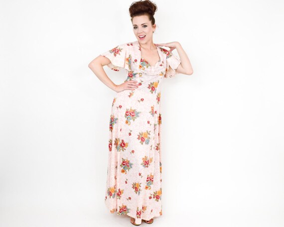 1970s Pink Floral Maxi Dress | 70s Pink Flower Ma… - image 3