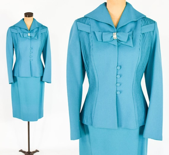 1950s Lilli Ann Suit | 50s Turquoise Blue Wool Cre