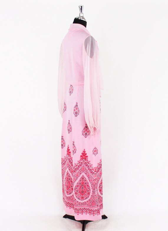 1970s Pink Border Print Maxi Dress | Pink Maxi Dr… - image 7