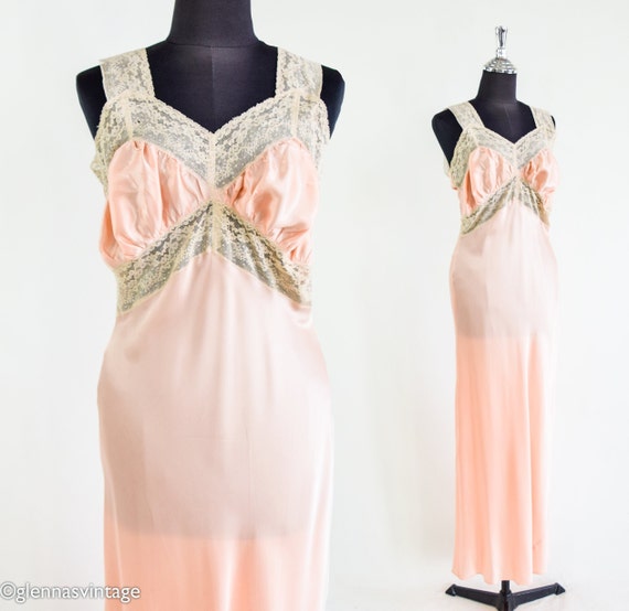 1930s Peach Long Nightgown | 30s Pale Peach Night… - image 1