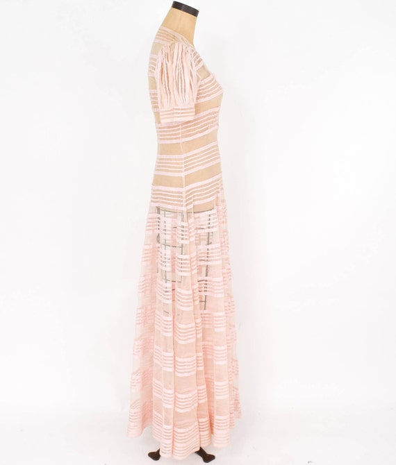 1930s Pink Evening Gown | 30s Pink Striped Tulle … - image 3
