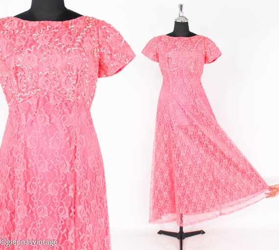 1950s Pink Lace Sequin Formal | 50s Pink Lace Eve… - image 2