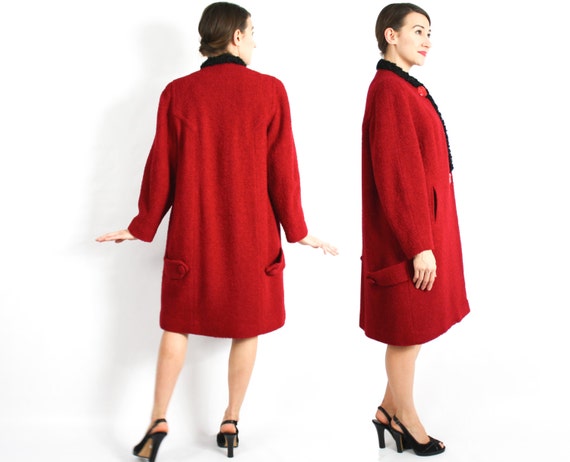 1940s Red Wool Coat | 40s Red Boucle Wool Coat | … - image 5