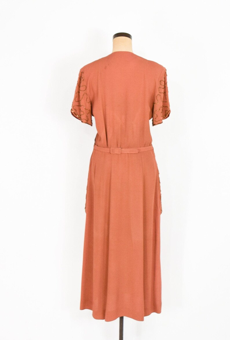 1940s Copper Beaded Evening Dress 40s Orange Beaded Evening Gown Old Hollywood Large image 6