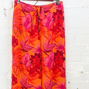 1990s Orange Hawaiian Print Slacks 90s Orange & Pink Tropical Pants Petra Fashions XL image 3