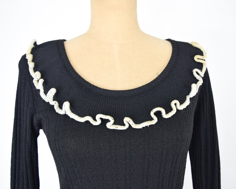 1970s Black Maxi Sweater Skirt Set Medium Marbella Knits 70s Black Knit Sweater Skirt Set