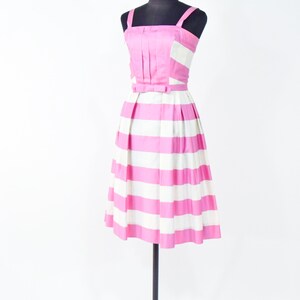 1950s Pink Stripe Cotton Dress 50s Pink Sun Dress Barbie Pink Dress Pat Primo XS image 3