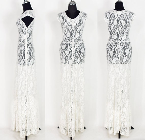 1940s White Lace Gown | 40s White Sleeveless Dres… - image 9