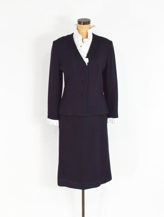 Lilli Ann | 1970s Black Wool Crepe Suit | 70s Bla… - image 4