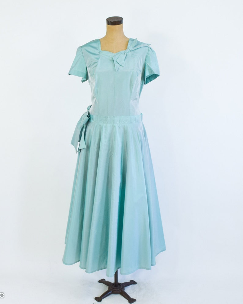 1940s Iridescent Green Evening Dress 40s Mint Green Taffeta Formal Old Hollywood XL image 5