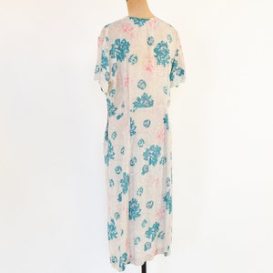 1940s Creme Blue Floral Print Dress 40s White & Blue Print Dress X Large image 6