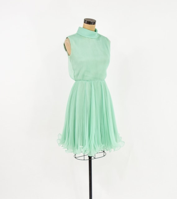 1960s Green Pleated Party Dress | 60s Mint Green … - image 3