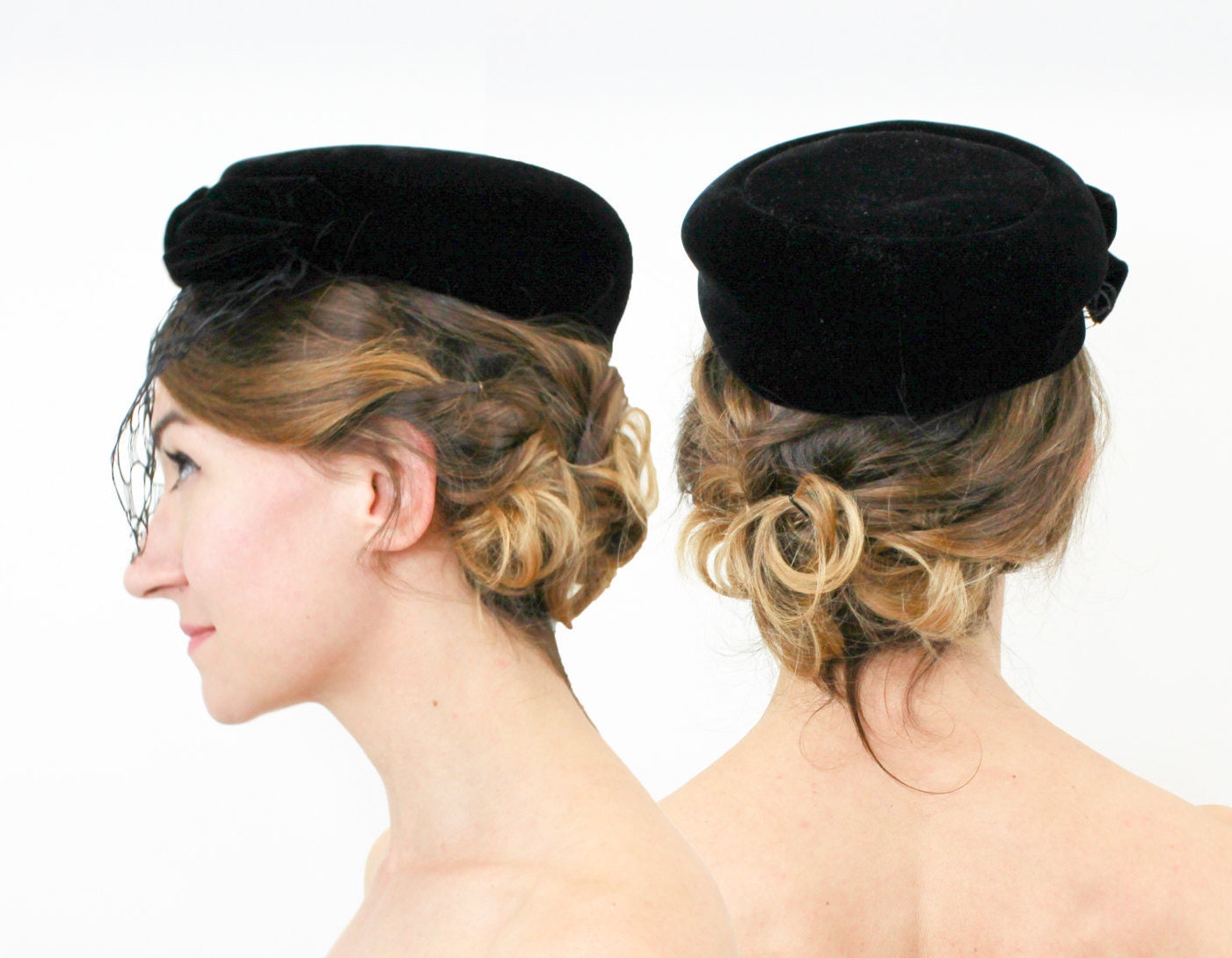 Mr. John Empress Pillbox Hat Womens OS Black Vintage Felt Mirolour Italy Box Pillbox Hat, Black Felt W/pearl Embellishments, MEIER  main image 2