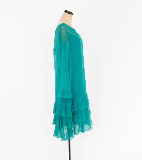 1970s Turquoise Blue Chiffon Evening Dress | 70s … - image 4