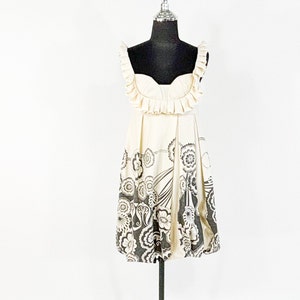 1990s White Wool Sleeveless Dress 90s Creme & Gray Print Wool Sundress WangWei Gallery S image 2