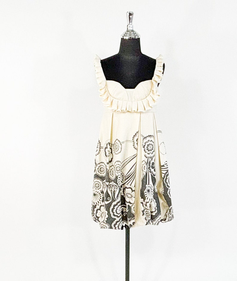 1990s White Wool Sleeveless Dress 90s Creme & Gray Print Wool Sundress WangWei Gallery S image 2