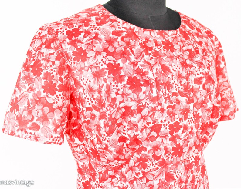 1960s Red Floral Day Dress 60s Red & White Flower Dress Medium image 8