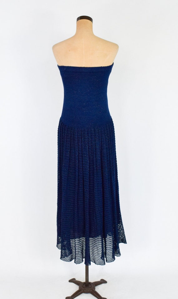 1980s Navy Knit Strapless Maxi Dress | 80s Navy C… - image 5