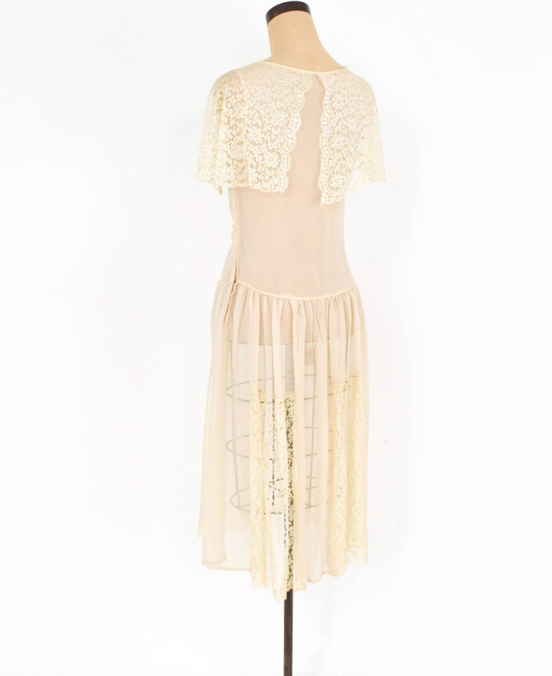 1920s Ivory Silk Chiffon Dress 20s Ivory Chiffon & Lace Dress Wedding Small image 5