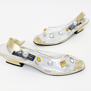 1980s Plastic Jeweled Flats | 80s Plastic Jeweled Low Heels | Weitzman | US 8 EU 38-39 UK 6