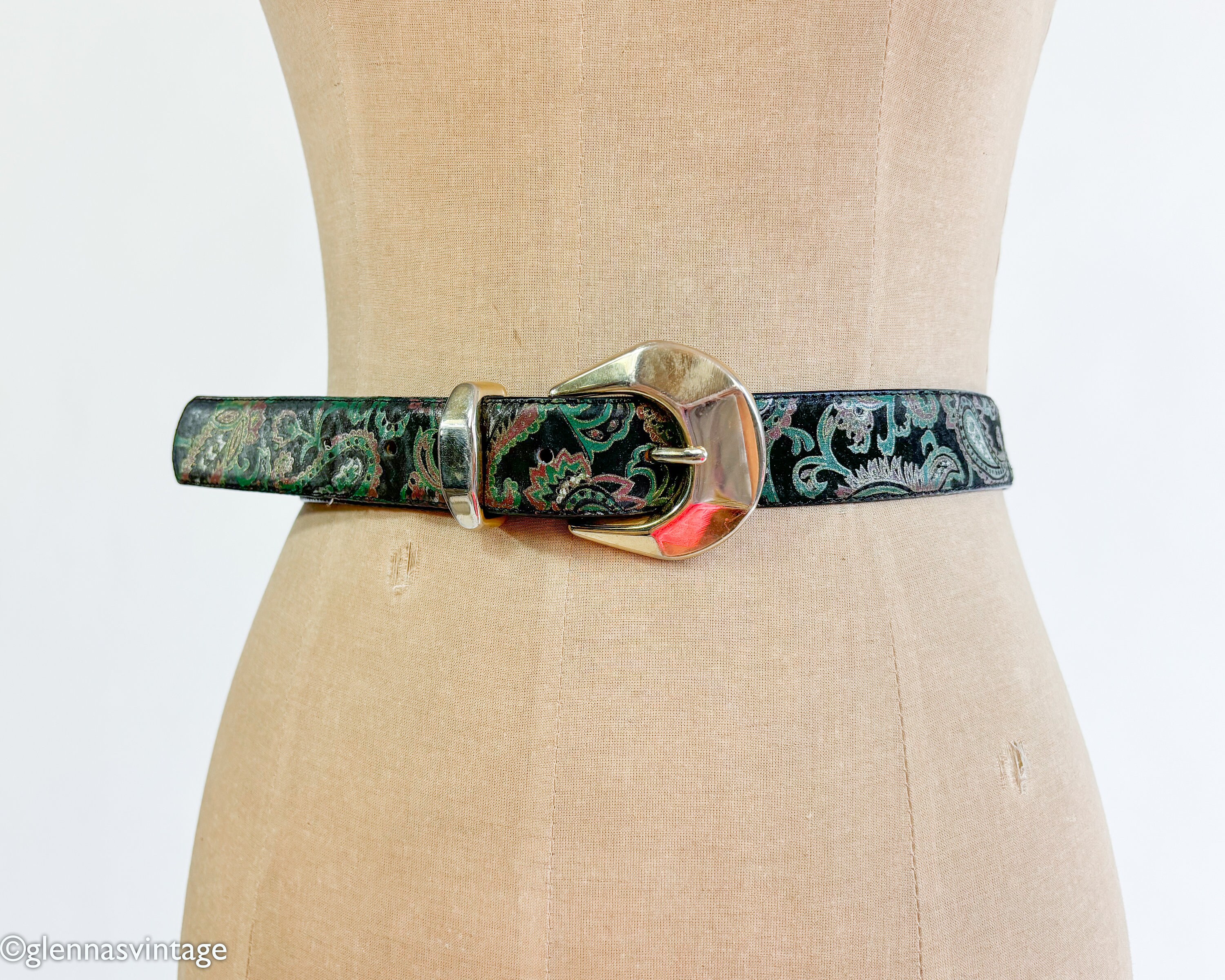 1980s Paisley Faux Leather Belt: Vintage Doncaster, Size M 