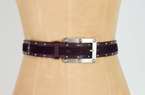 1980s Brown Leather Cowhide Belt | 80s Dark Brown… - image 1
