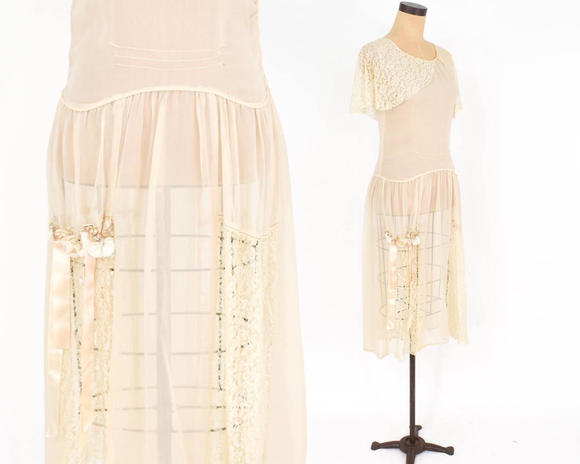 1920s Ivory Silk Chiffon Dress 20s Ivory Chiffon & Lace | Etsy