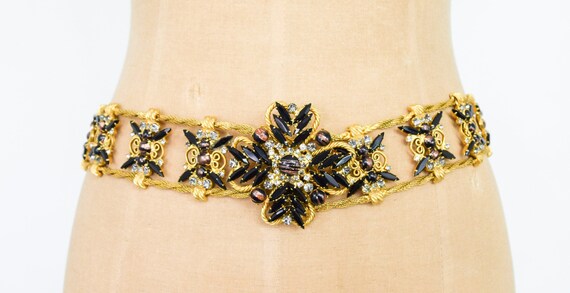1960s Jeweled Rhinestone Evening Belt | 60s Gold &
