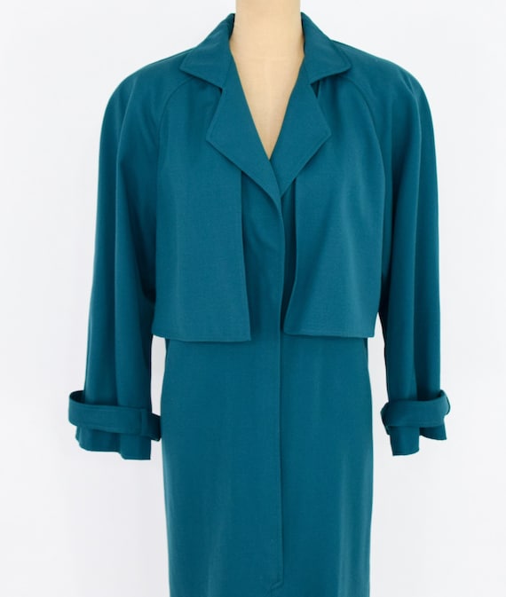 1980s Blue Wool Gabardine Dress | 80s Aqua Wool G… - image 9