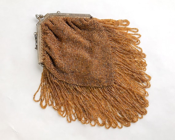 1900s Gold Beaded Evening Handbag | 1910s Gold Lo… - image 2