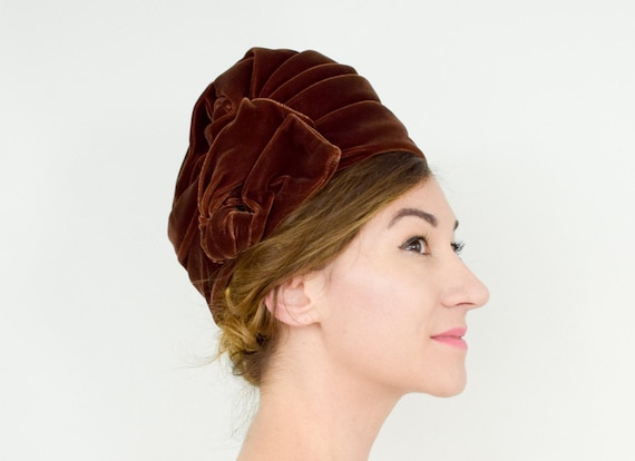 1920s Brown Turban Hat | 20s Brown Silk Velvet Tur