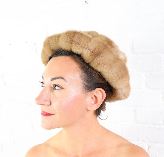 1960s Faux Fur Mink Hat  | 60s Beige Fake Fur Hat - image 6