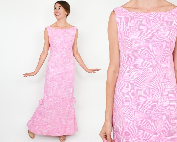 1980s Pink Maxi Dress | 80s Pink Cotton Maxi Dress