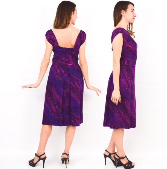 1950s Purple Wool Dress | 50s Purple Sleeveless W… - image 2