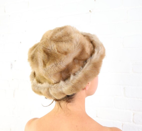 1960s Faux Fur Mink Hat  | 60s Beige Fake Fur Hat - image 2