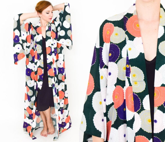 Floral Kimono Robe | Green Orange Floral Robe | C… - image 2